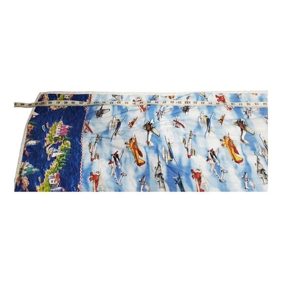 Baby Blanket Reversible Choo Choo Train Airplane Clouds Railroad Brown Blue - Picture 5 of 6